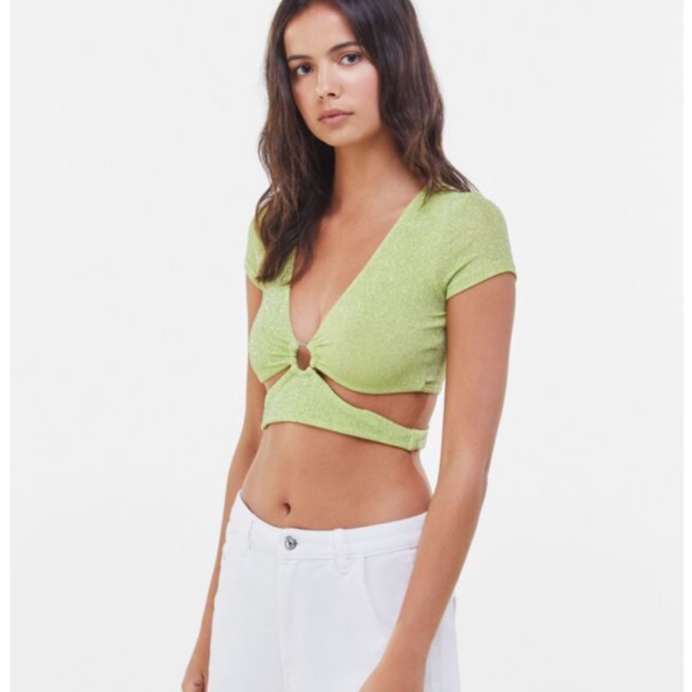 Cute Sparkley Green Crop Top with Cutouts